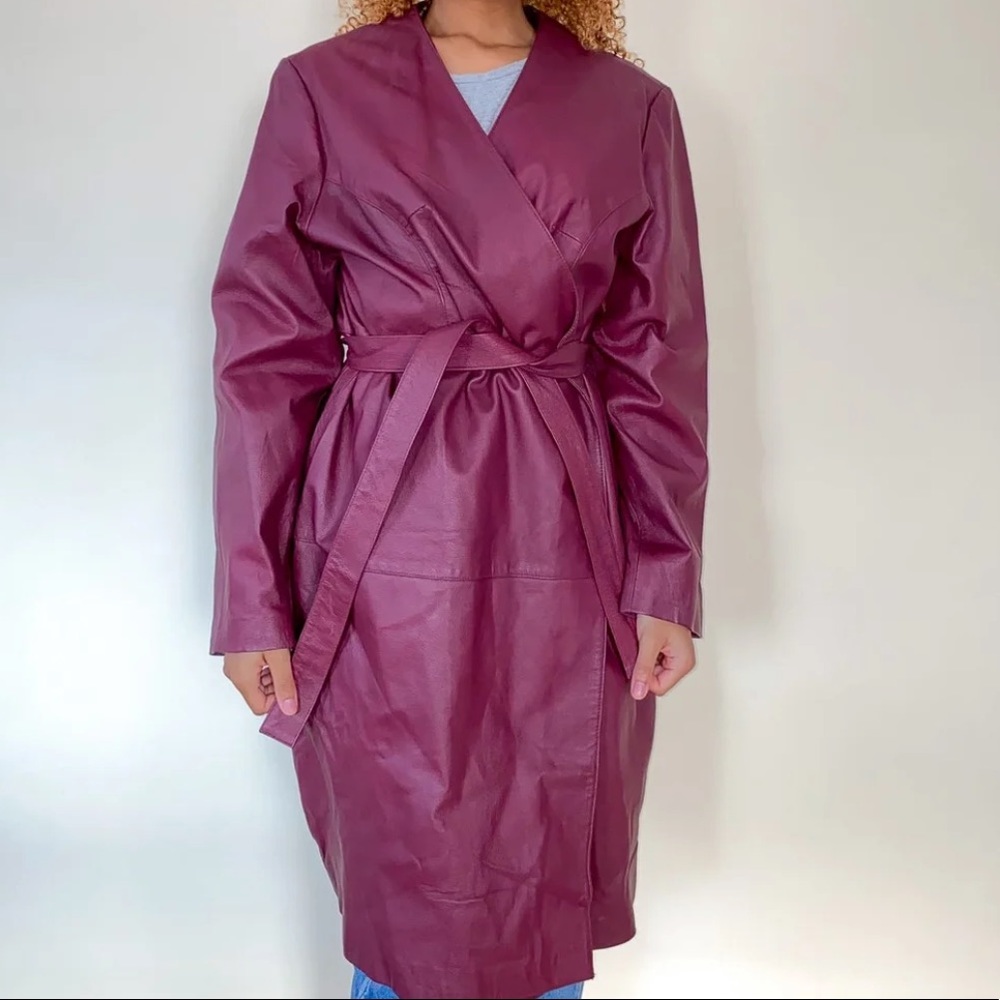 Plum Leather Trench Coat
